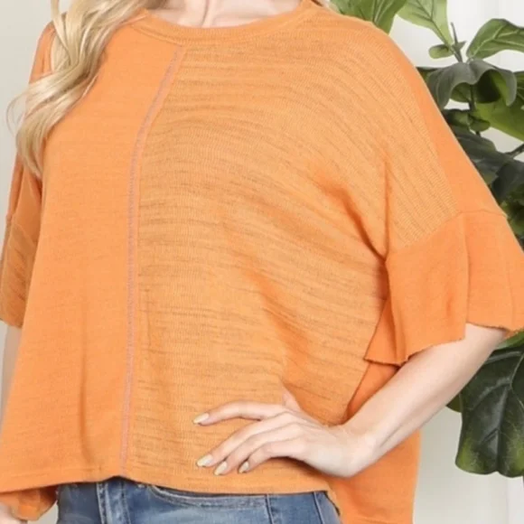 ❌SOLD✨FABRIC CONTRAST PUMPKIN TOP- NEW - Picture 4 of 6